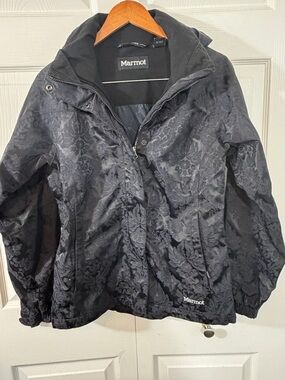 Marmot Womens Medium Black Floral Hooded Ski Snow Jacket chic girly